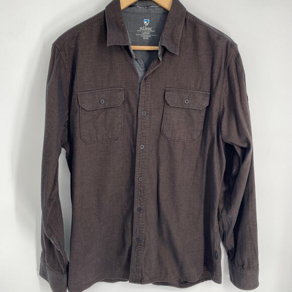 Kuhl Top Men’s Large Brown Flannel Gorpcore Outdoor Hiking Camping Chore Fall - Picture 1 of 9